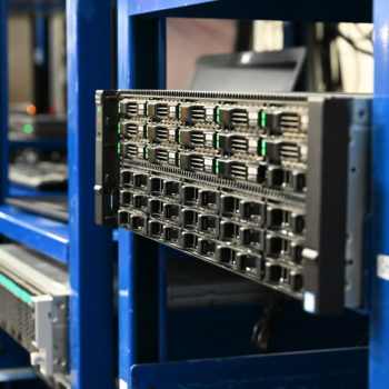 Close up of a server rack in WCA warehouse